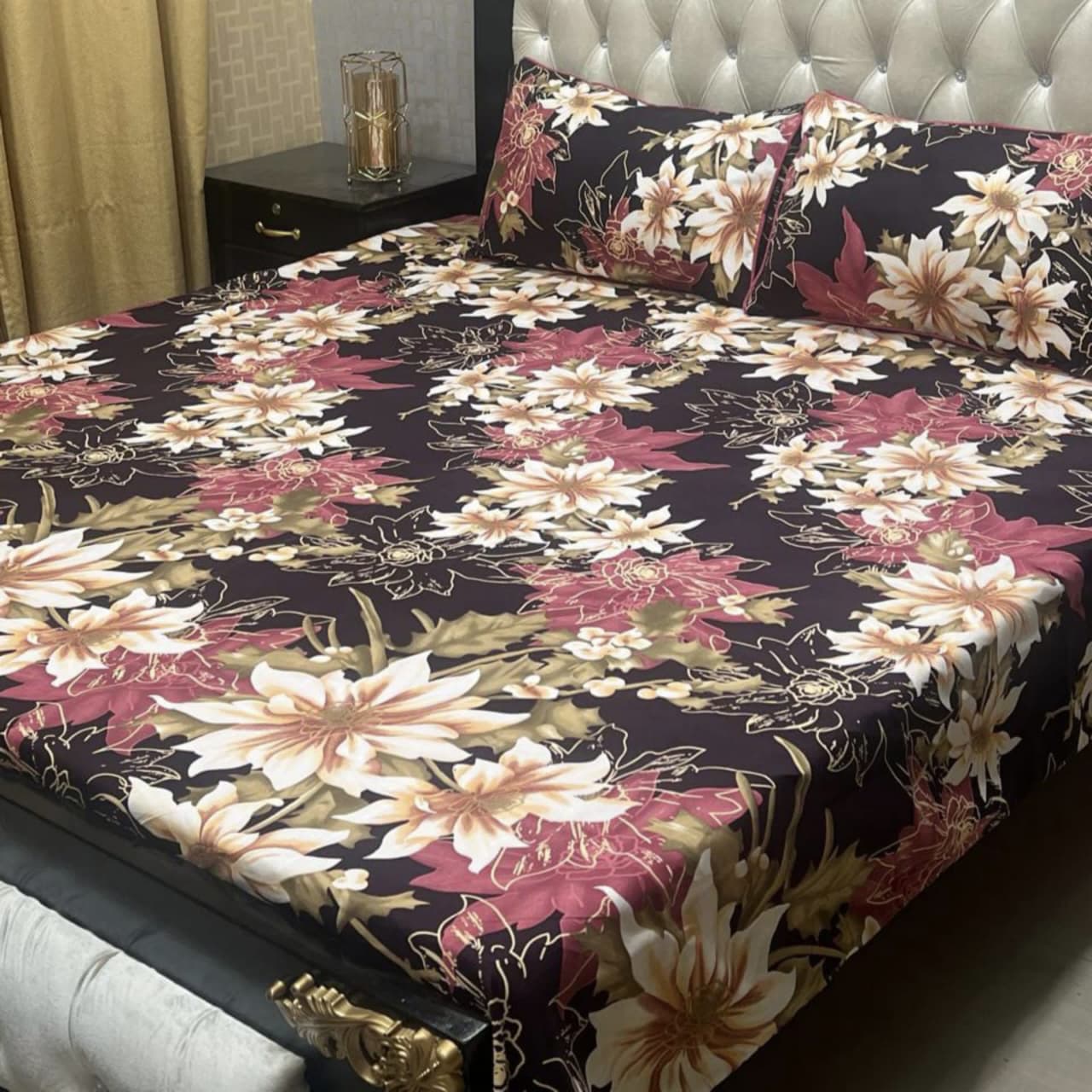 3D Crystal Cotton 3-Piece Bedsheet Set