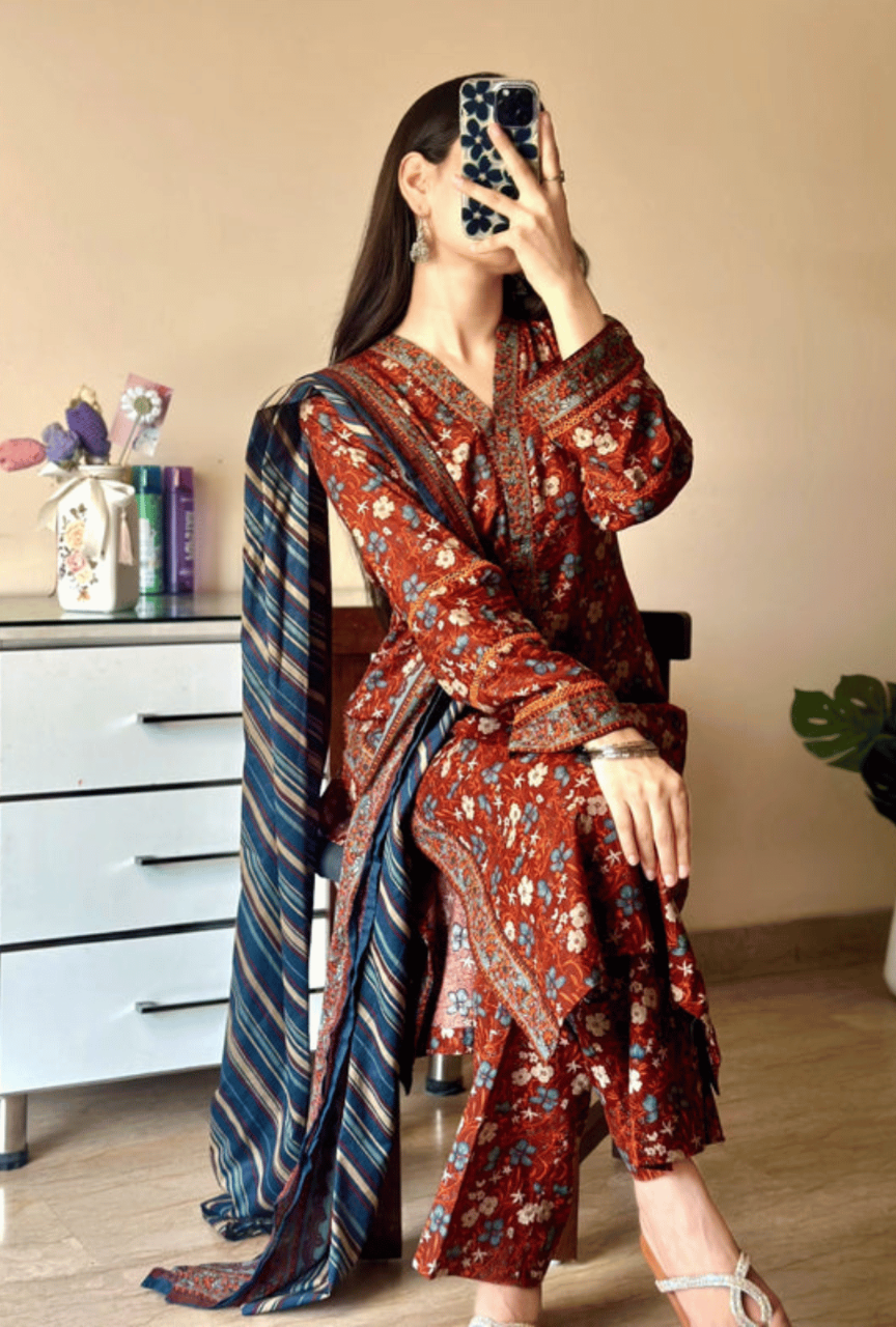 Digital Printed Slub Khaddar 3-Piece