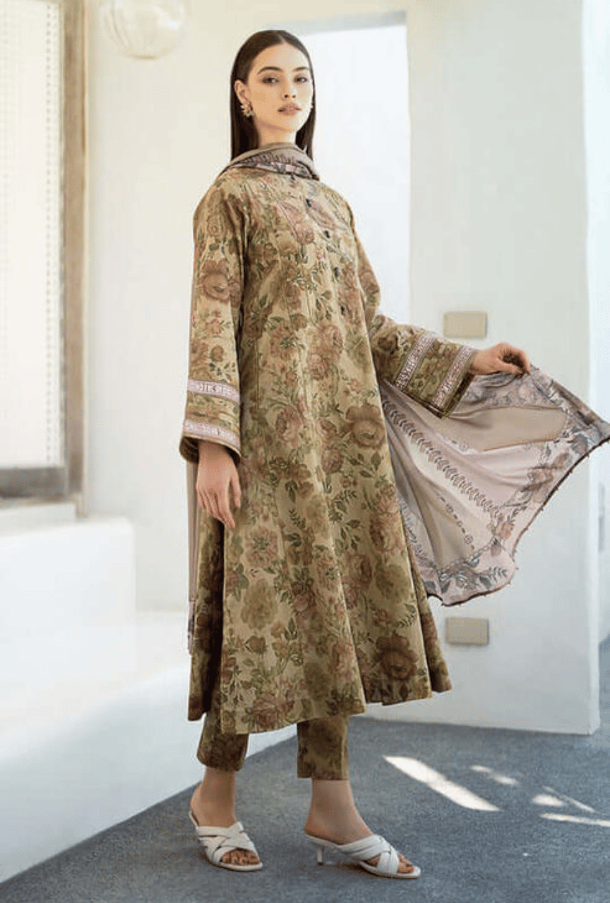 Unstitched 3 PEC Digital Printed Khaddar Suit With Digital Printed Khaddar Dupatta