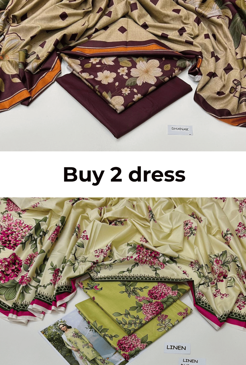 Buy 2 Premium 3-Piece Unstitched Dresses | Dhank & Linen Collection