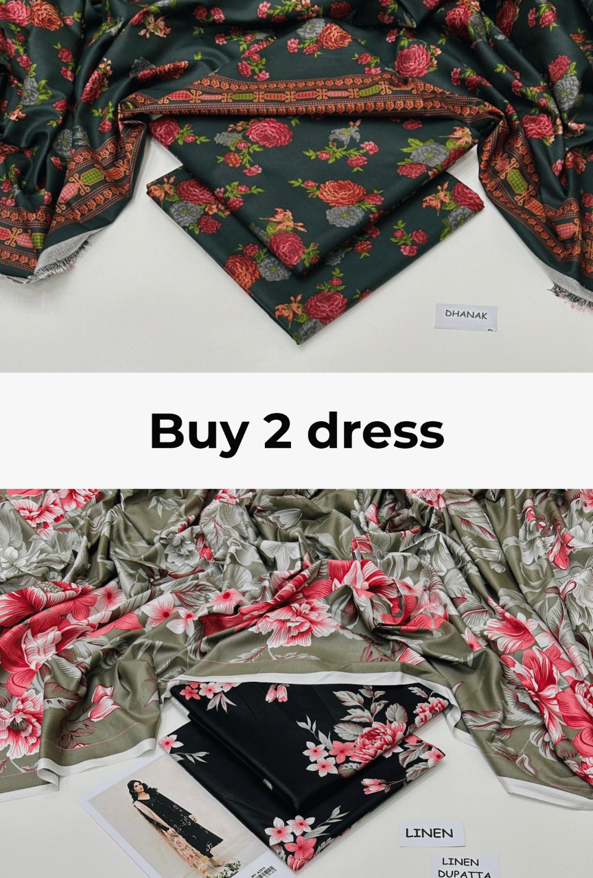 Buy 2 Premium 3-Piece Unstitched Dresses | Dhank & Linen Collection