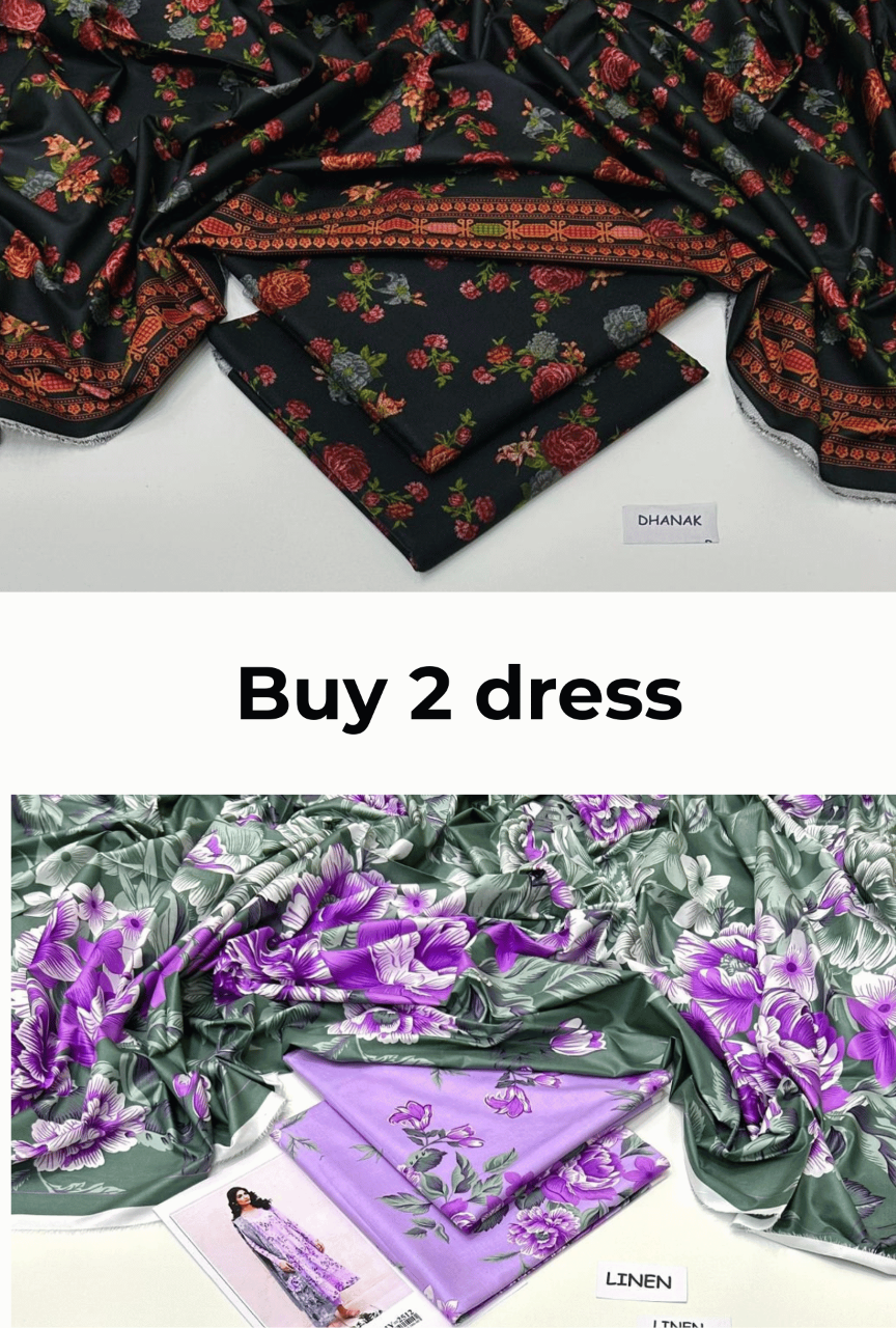 Buy 2 Premium 3-Piece Unstitched Dresses | Dhank & Linen Collection