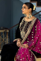 Luxury Velvet Embroidered Suit with Adda Work, Tassel Daman & Double-Shaded Dupatta