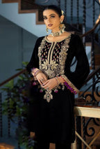 Luxury Velvet Embroidered Suit with Adda Work, Tassel Daman & Double-Shaded Dupatta