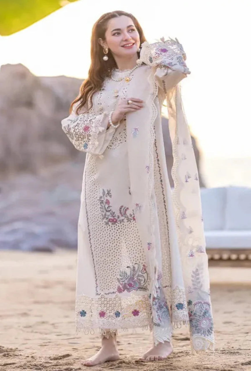 Heavy Embroidered Chickan Kari Lawn Suit ( Four-Sided Embroidered Organza Dupatta )