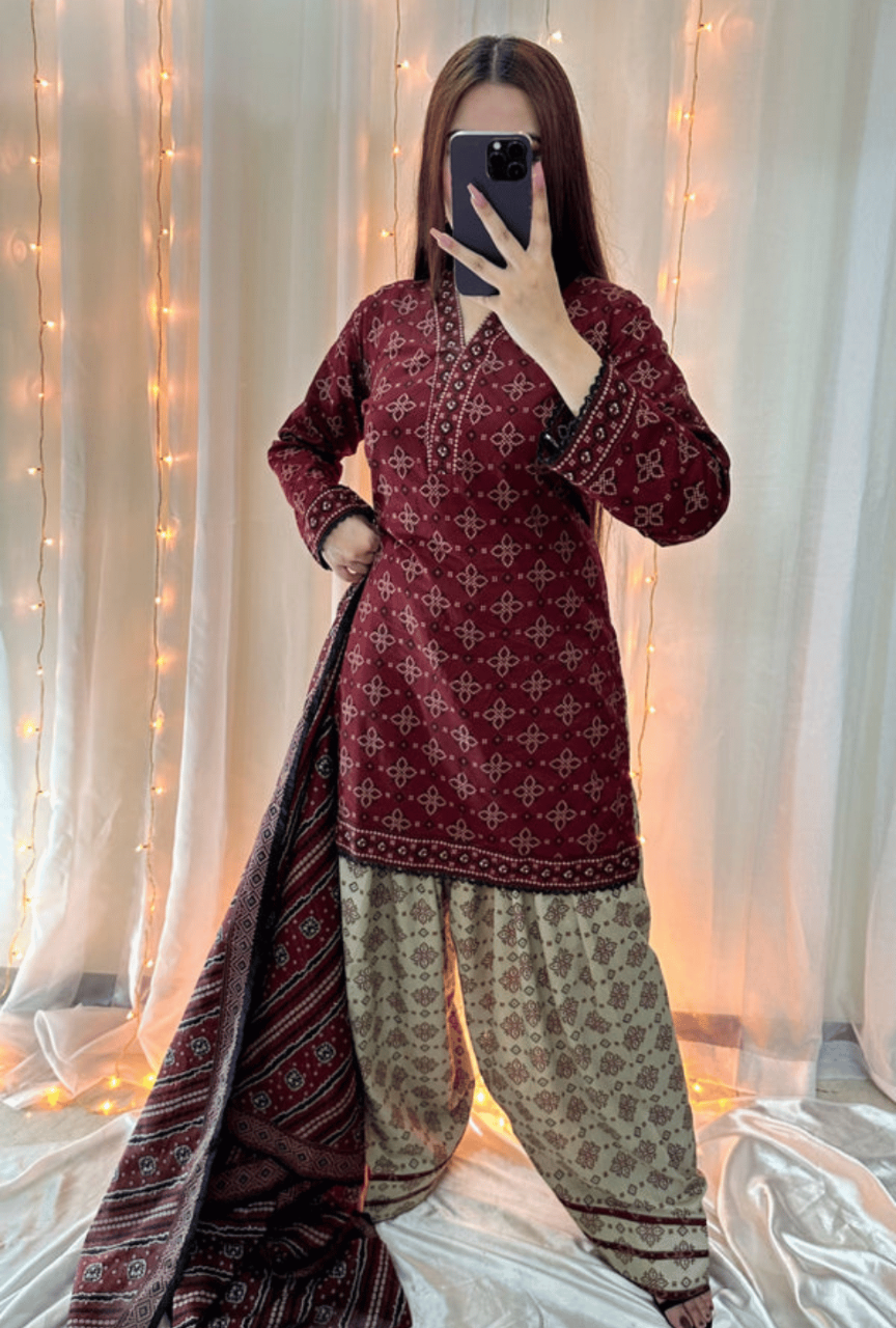 Digital Printed Slub Khaddar 3-Piece