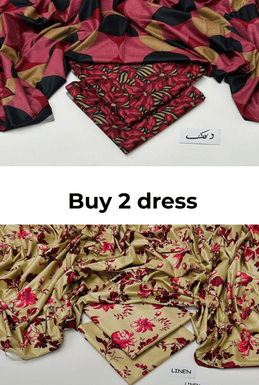 Buy 2 Premium 3-Piece Unstitched Dresses | Dhank & Linen Collection
