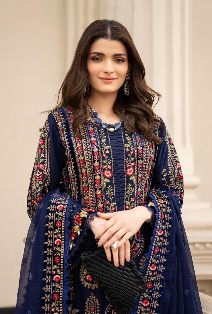 3-Piece Embroidered Suit with Heavy Dhanak Shawl