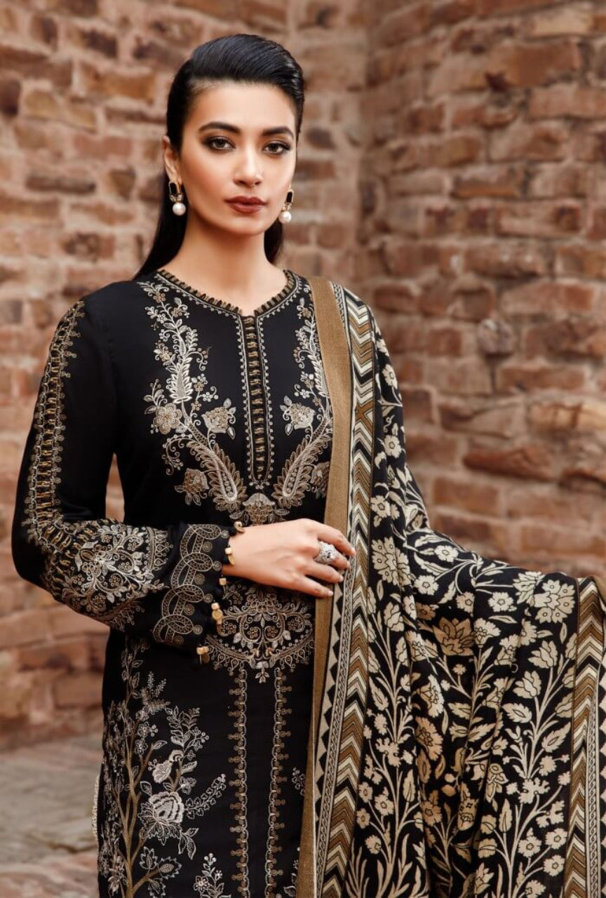 3 Piece Unstitched Heavy Embroidered Dhanak Suit with wool Shawl
