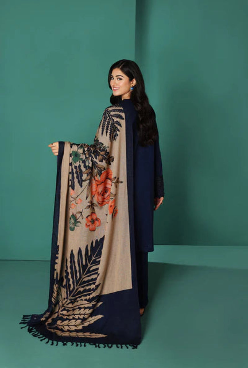 Premium 3-Piece Embroidered Set with Twill Wool Shawl