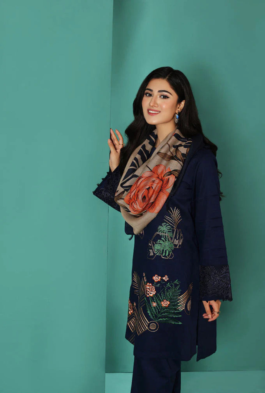 Premium 3-Piece Embroidered Set with Twill Wool Shawl