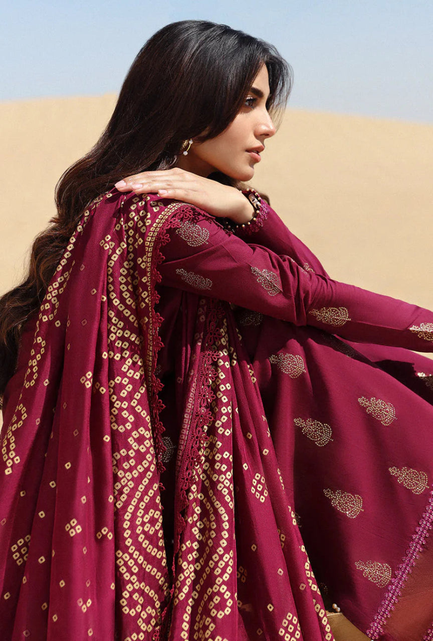 Embroidered Linen 3Pc Suit with Printed Chiffon Dupatta  _F24
