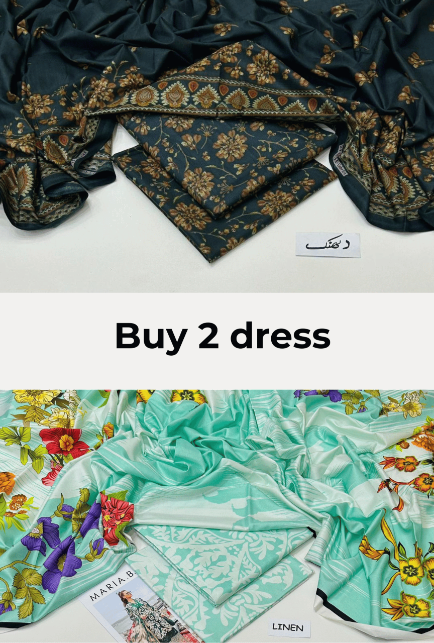 Buy 2 Premium 3-Piece Unstitched Dresses | Dhank & Linen Collection