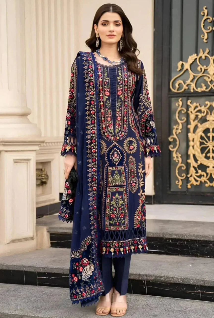3-Piece Embroidered Suit with Heavy Dhanak Shawl