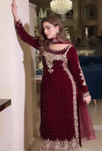 Premium Heavy Adda Work Velvet Suit with Embroidered Net Dupatta – Luxury Formal Wear