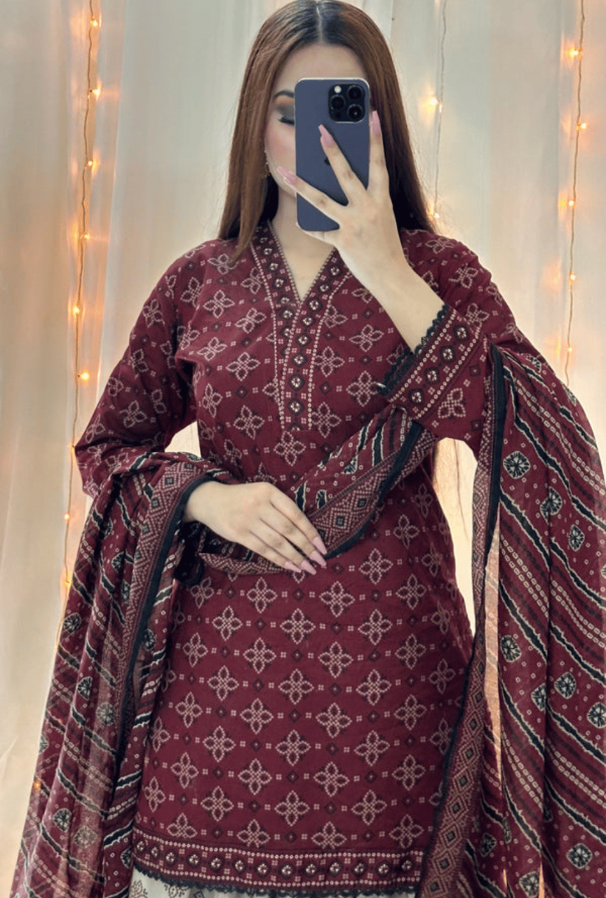 Digital Printed Slub Khaddar 3-Piece
