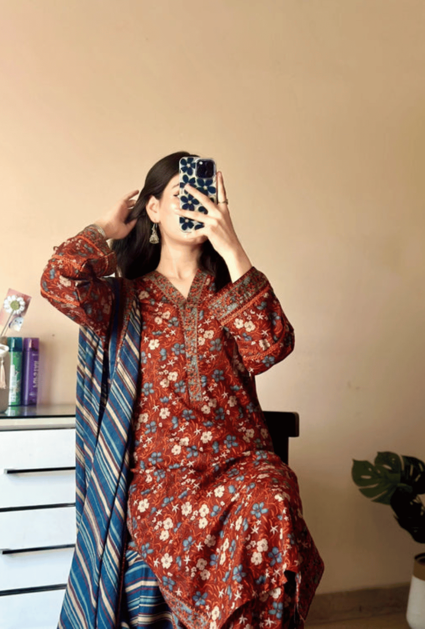 Digital Printed Slub Khaddar 3-Piece