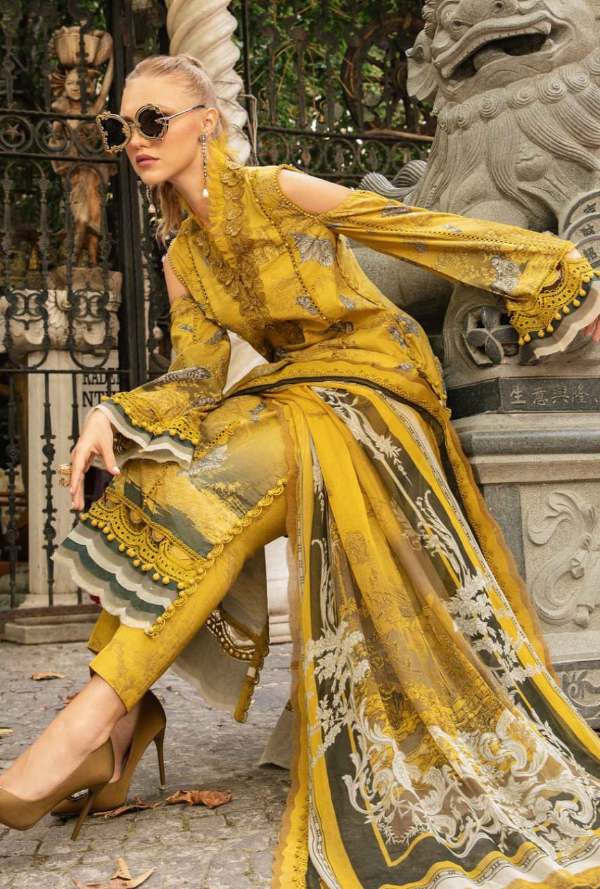 Premium Khaddar Digital Printed Suit with Heavy Embroidered Organza Patches