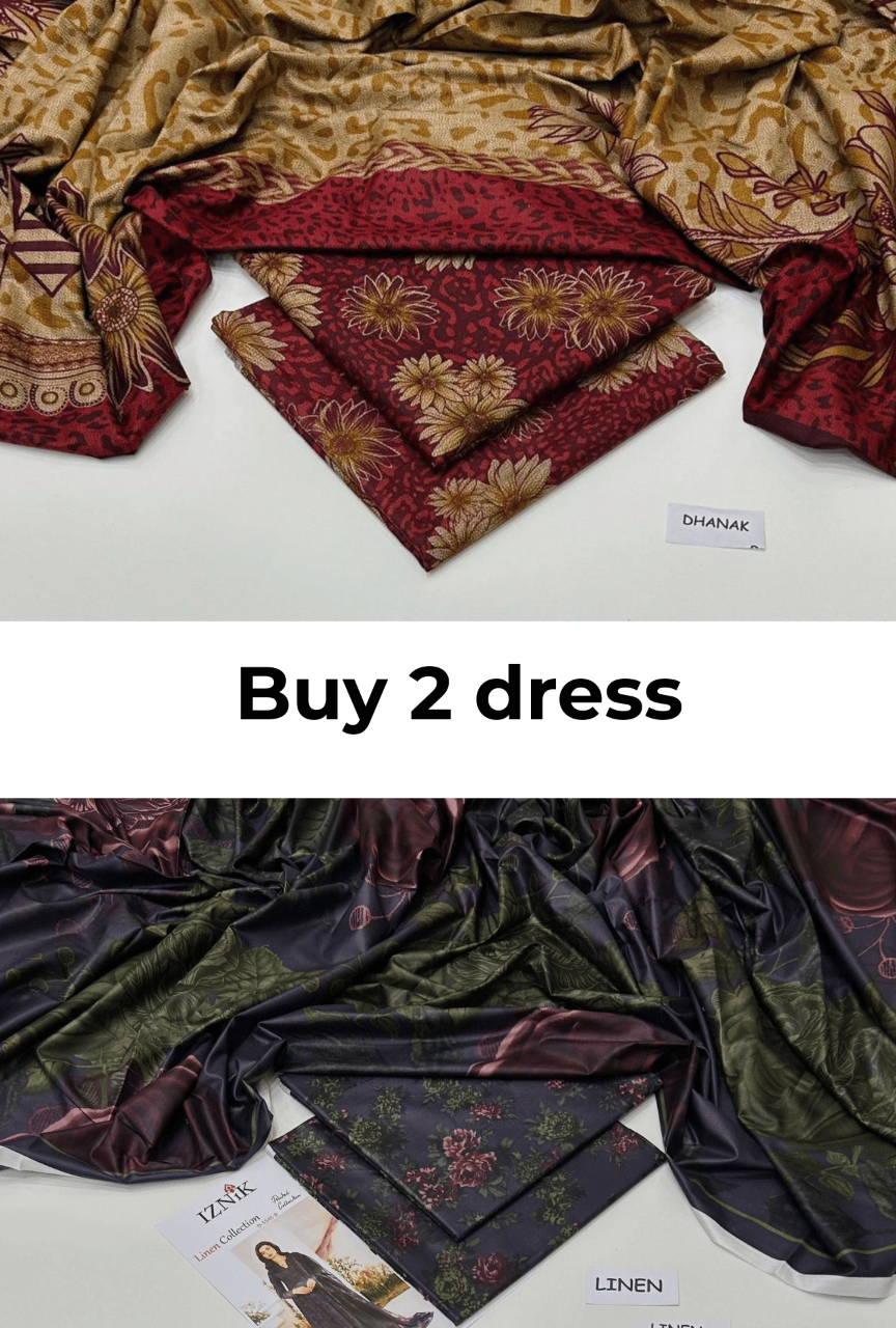 Buy 2 Premium 3-Piece Unstitched Dresses | Dhank & Linen Collection