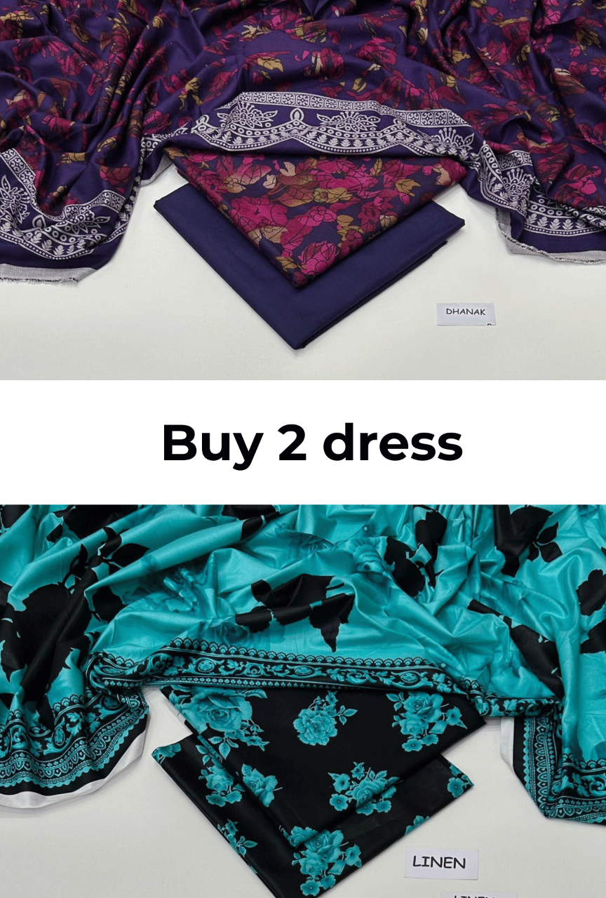 Buy 2 Premium 3-Piece Unstitched Dresses | Dhank & Linen Collection