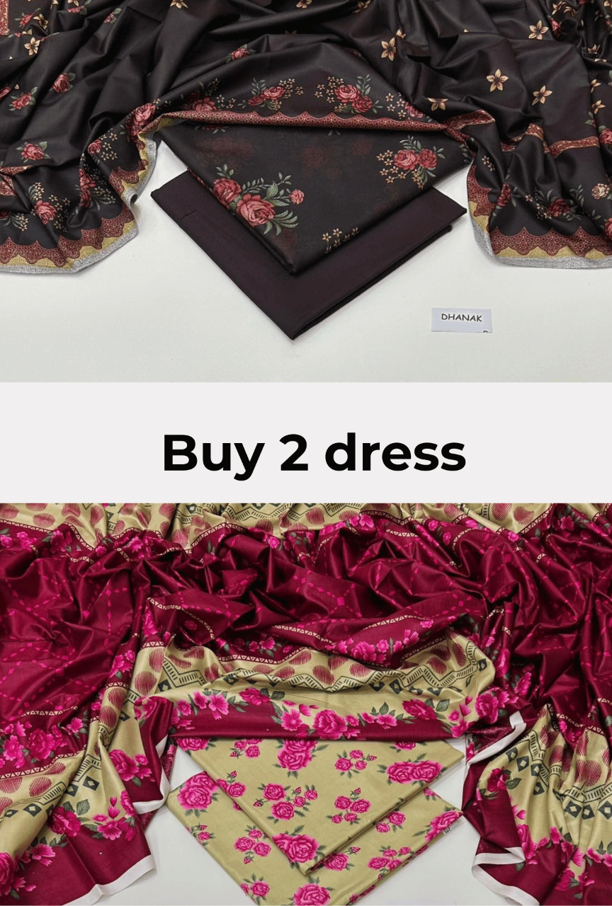 Buy 2 Premium 3-Piece Unstitched Dresses | Dhank & Linen Collection