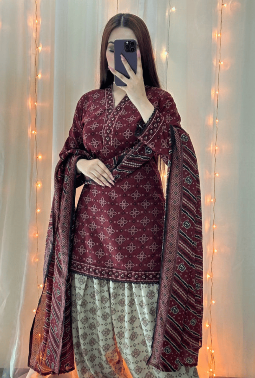 Digital Printed Slub Khaddar 3-Piece