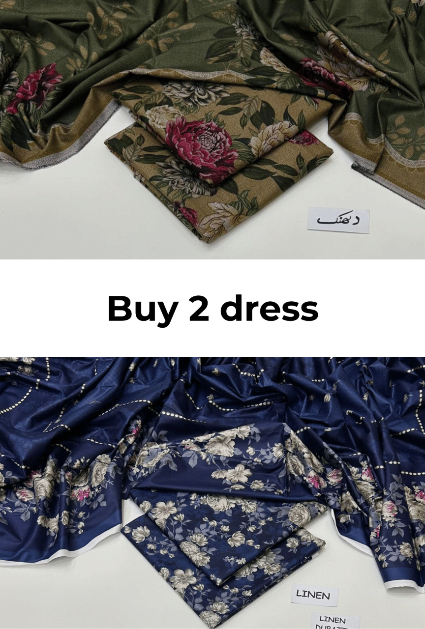 Buy 2 Premium 3-Piece Unstitched Dresses | Dhank & Linen Collection