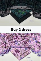 Two sets of floral-patterned dresses with a 'Shama' label on a white background.