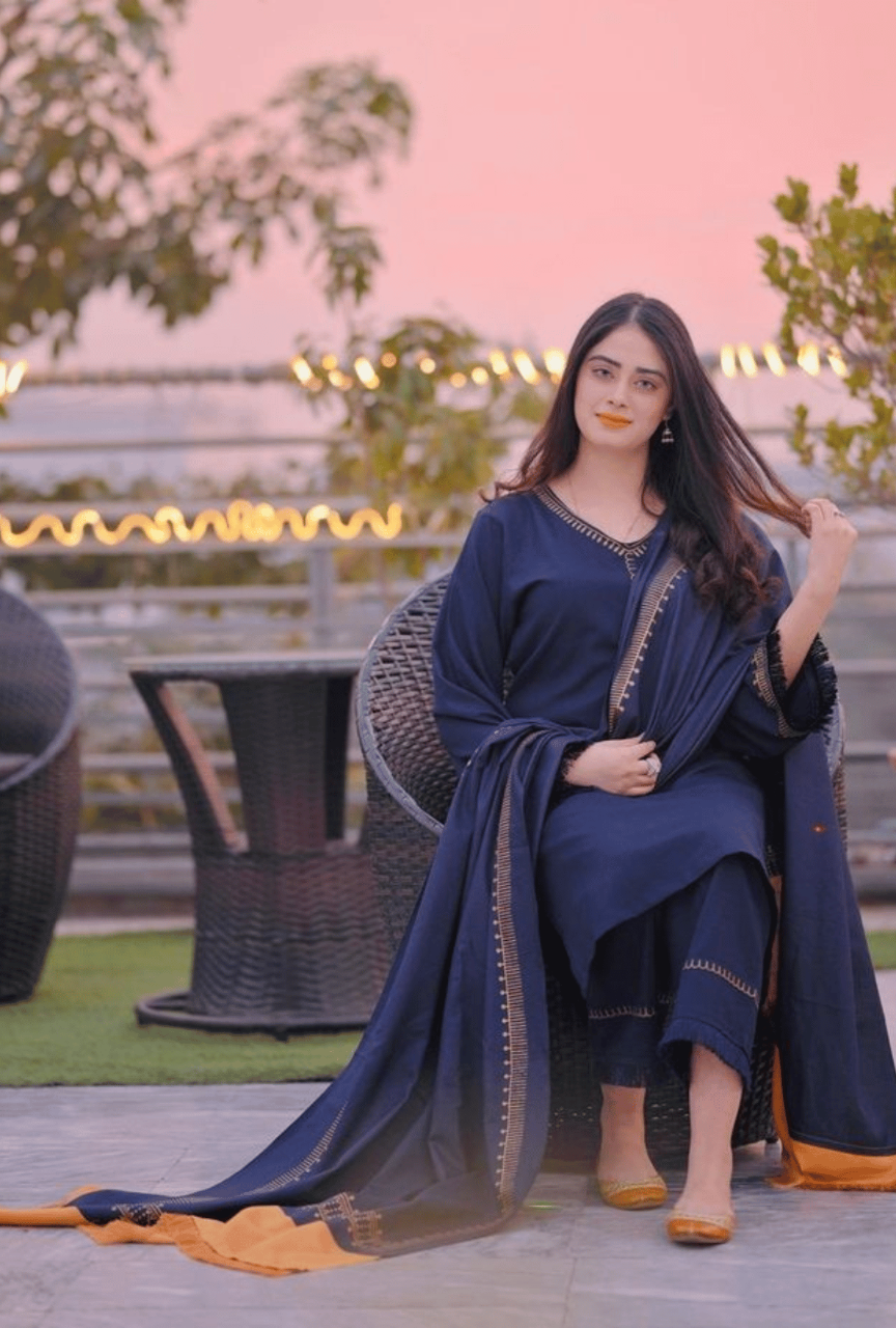 3 Piece Unstitched Heavy Embroidered Dhanak Suit ( Printed Woolen Dupatta )