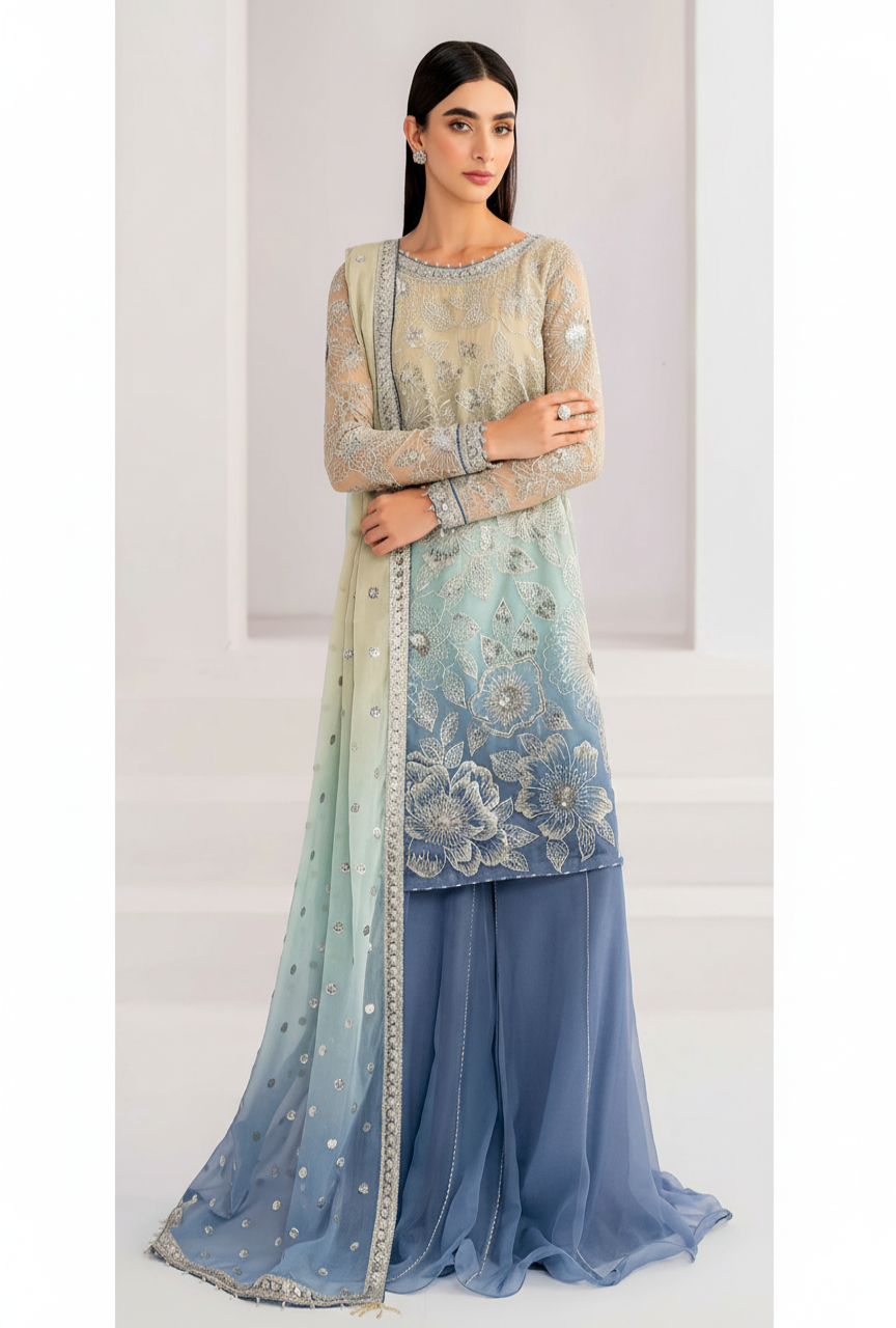 Aiza Minal Premium Chiffon Embroidery Collection – 3PC Unstitched Suit