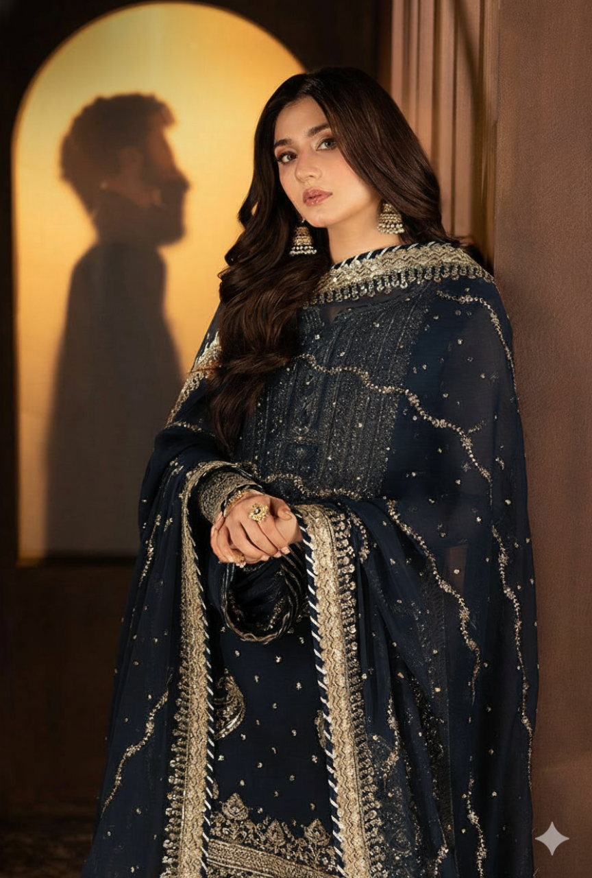 Luxury Chiffon & Malai Embroidered Gharara Suit