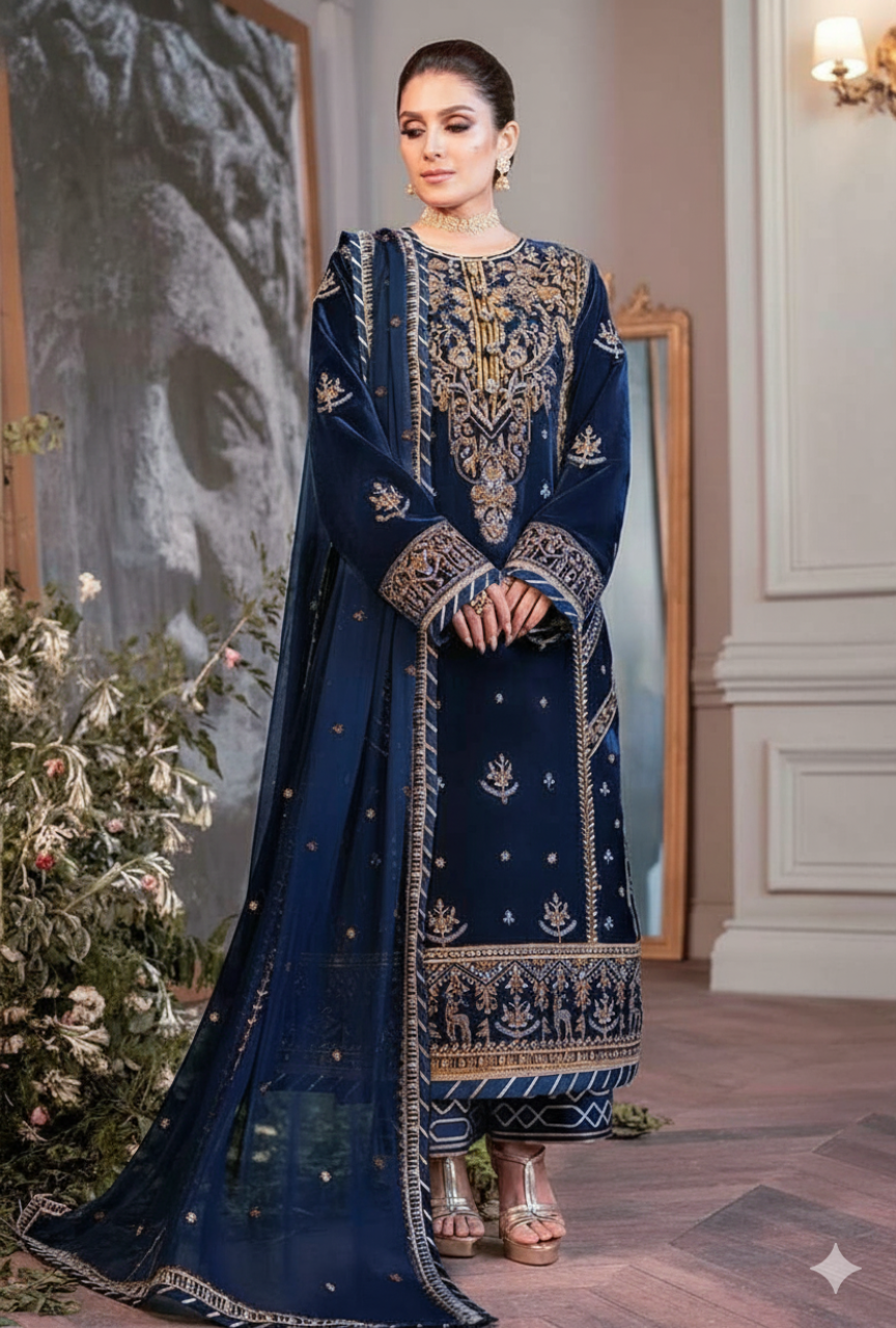 Heavy Velvet Spangle Embroidered 3PC UNSTITCHED