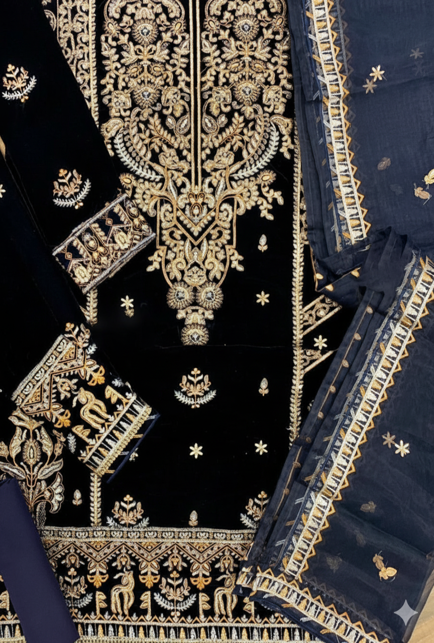 Heavy Velvet Spangle Embroidered 3PC UNSTITCHED