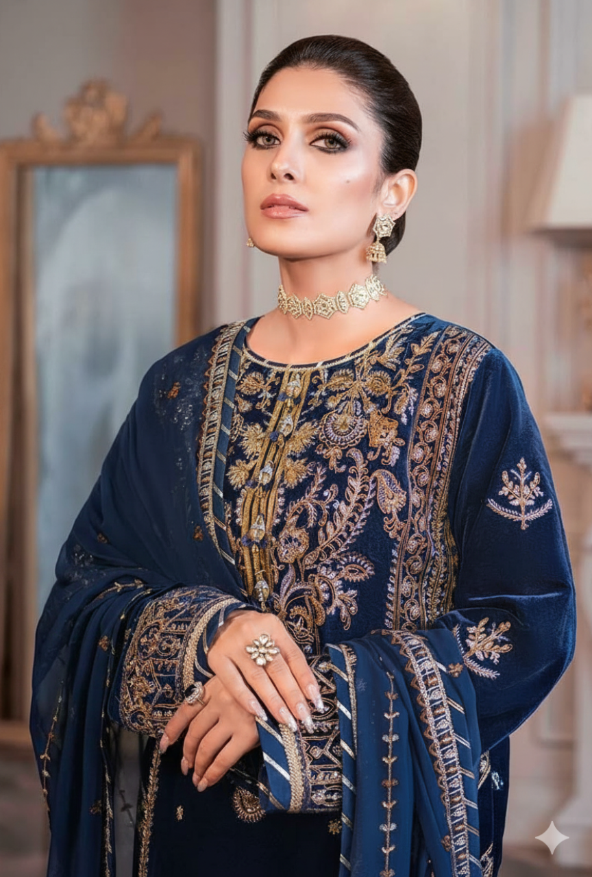 Heavy Velvet Spangle Embroidered 3PC UNSTITCHED