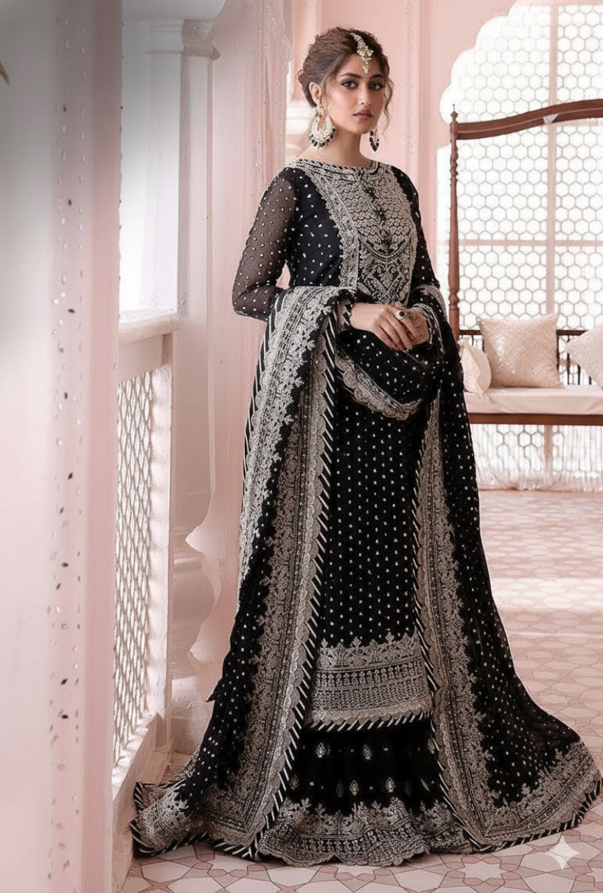 Chiffon 3-Piece Suit – Heavy Embroidery & Spangle Work