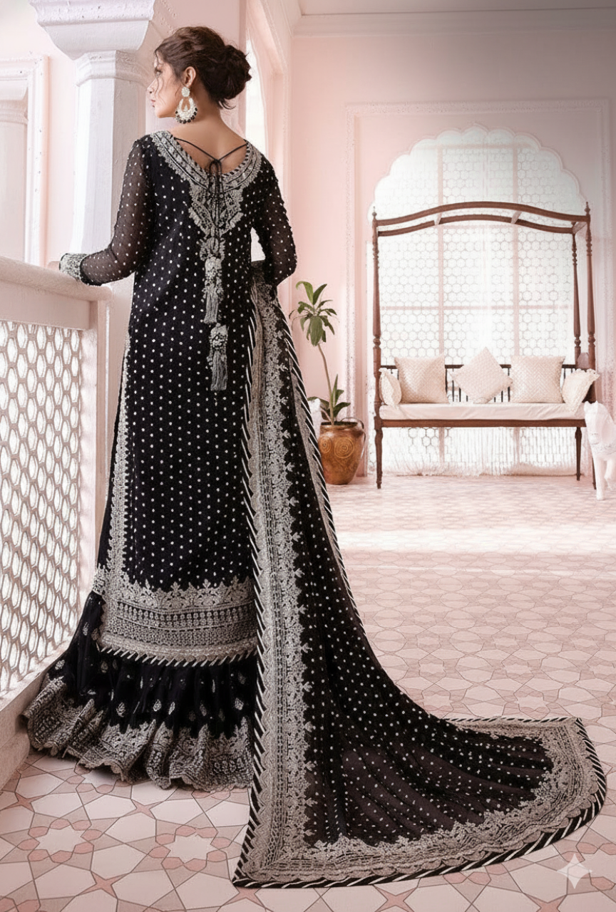 Chiffon 3-Piece Suit – Heavy Embroidery & Spangle Work