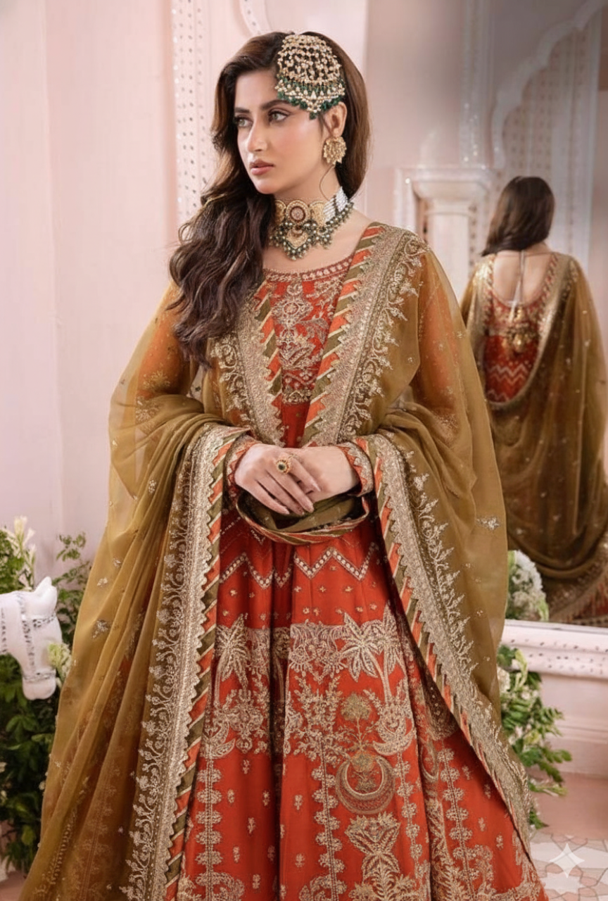 Chiffon Embroidered Frock – 3Pc (With Heavy Handwork & Satin Silk Trouser)