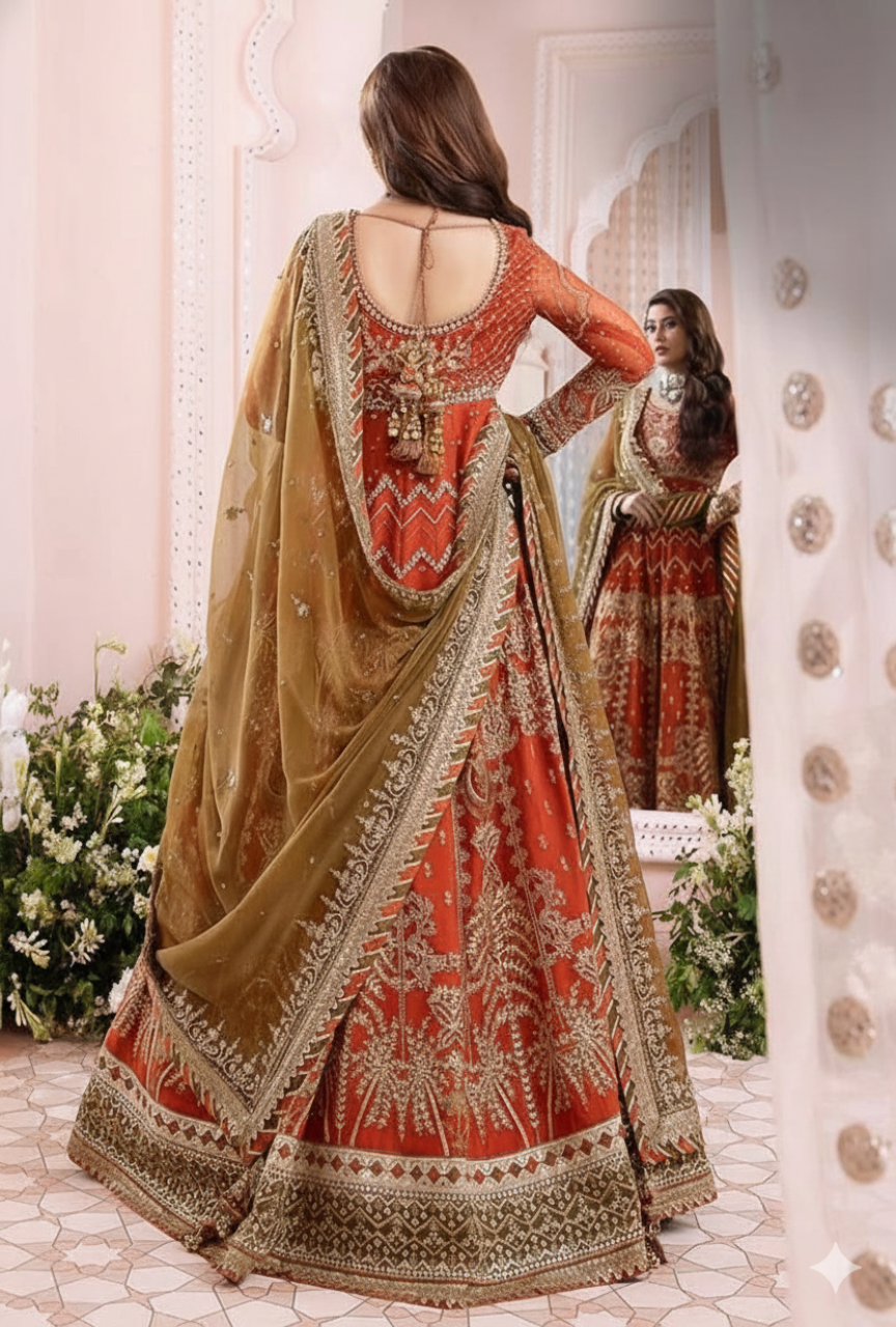 Chiffon Embroidered Frock – 3Pc (With Heavy Handwork & Satin Silk Trouser)