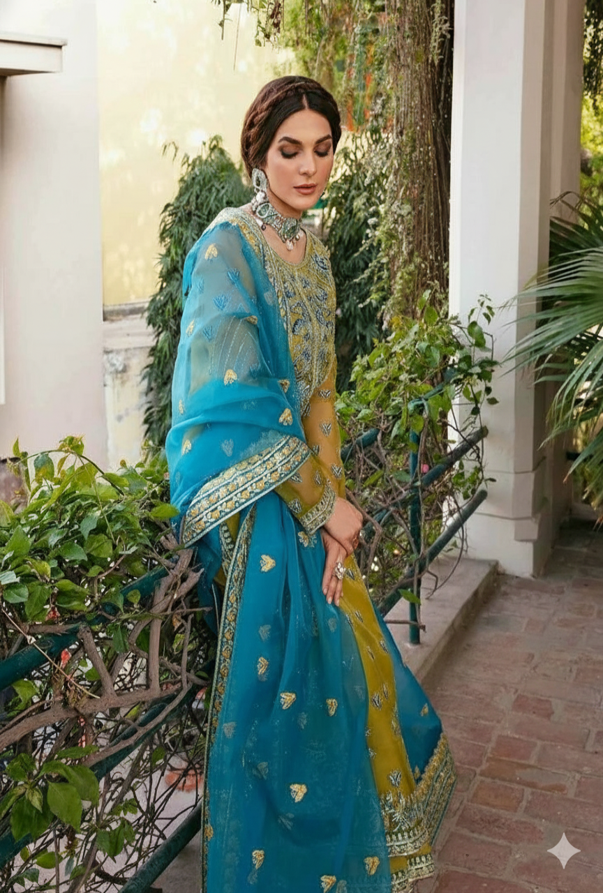Luxury Organza & Malai Embroidered Suit with Adda Work Dupatta