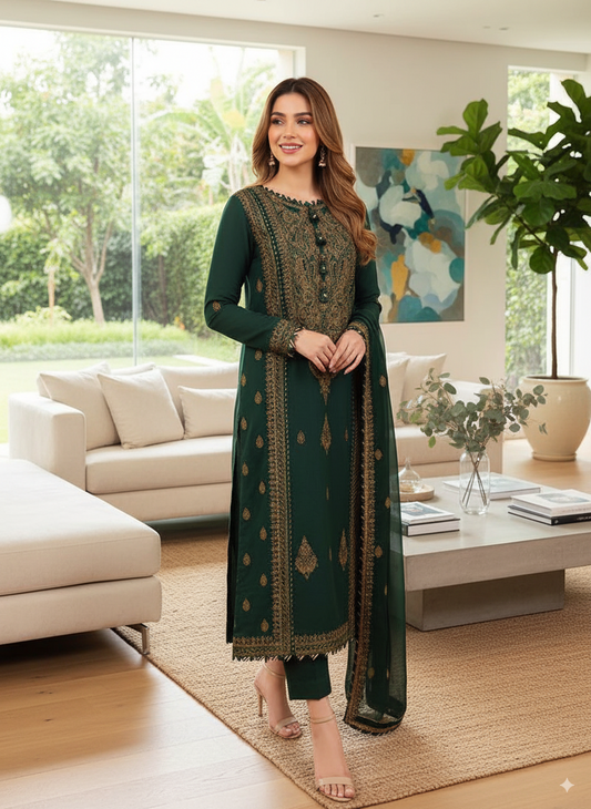 3-Piece Suit with Heavy Spangle Embroidery