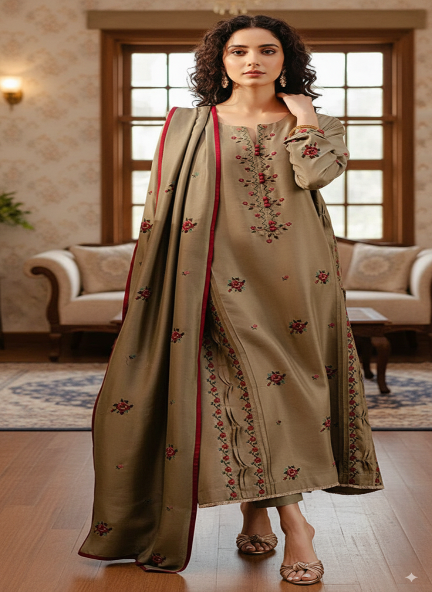 Winter 2025 Aneeka Gull 3-Piece Suit –  with Dhanak Embroidered Shawl