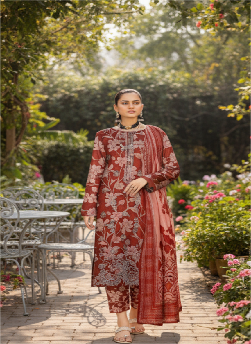 Premium Embroidered Linen 3-Piece Suit – Maria B | Baroque | Cross Stitch | Alkaram Inspired – Winter Collection 2025