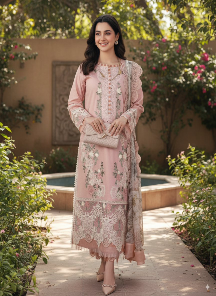 3-Piece Suit with Printed Wool Shawl