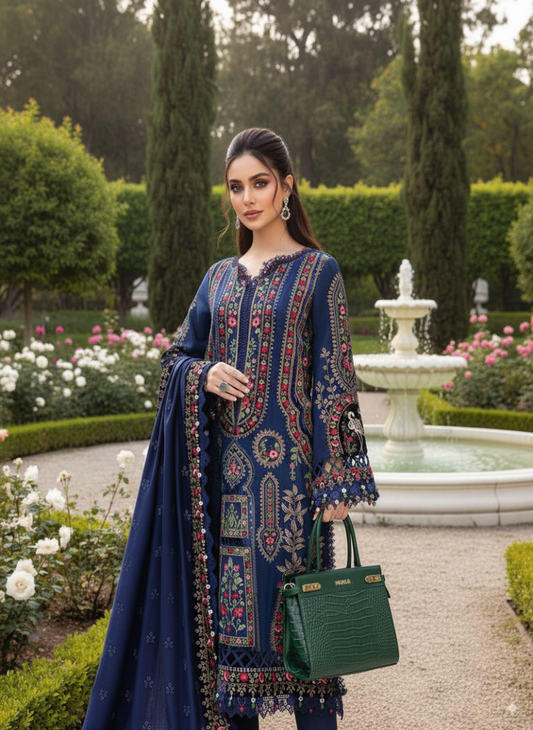 3-Piece Embroidered Suit with Heavy Dhanak Shawl