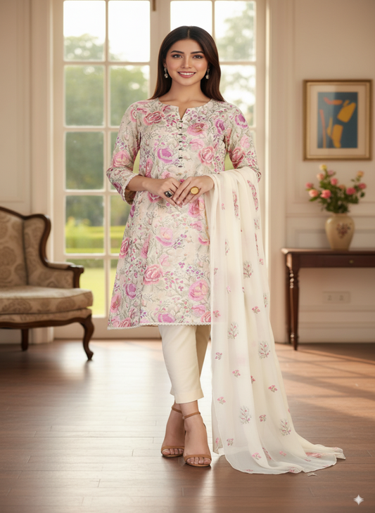 Bareeze Hit Code | Brand Code 809 | 3-Piece Embroidered Suit with Heavy Dhanak Shawl