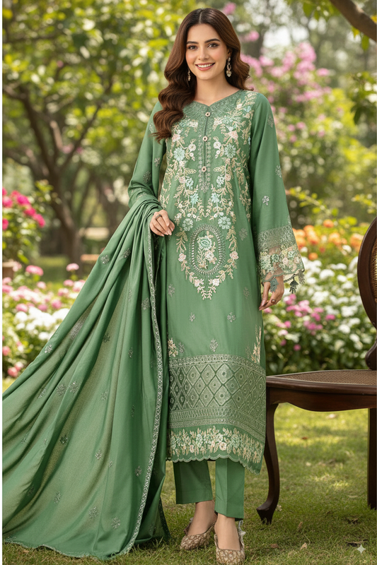 Luxury Dhank Fabric with Heavy Embroidery & Shawl Dupatta