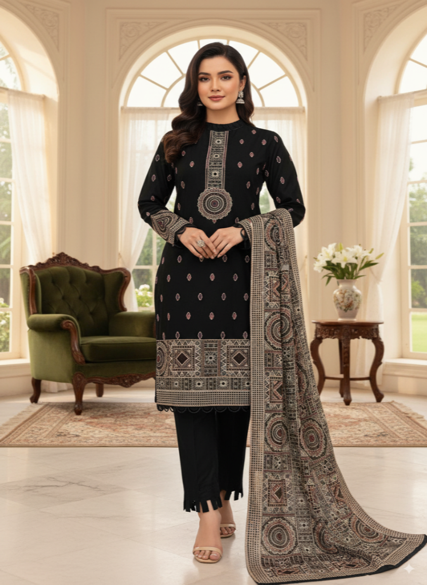 Premium Organza Chikan Kari Embroidered Dress