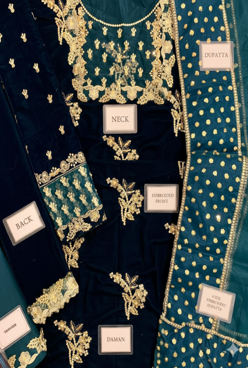 Luxury Velvet — Heavy Embroidered 3-Piece Winter Suit (Ready to Wear Dupatta)