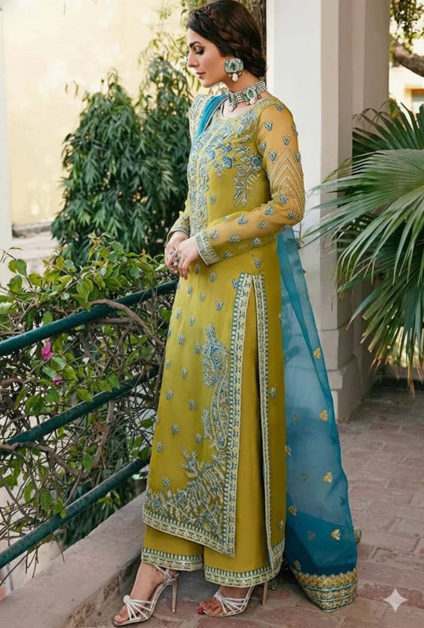 Luxury Organza & Malai Embroidered Suit with Adda Work Dupatta