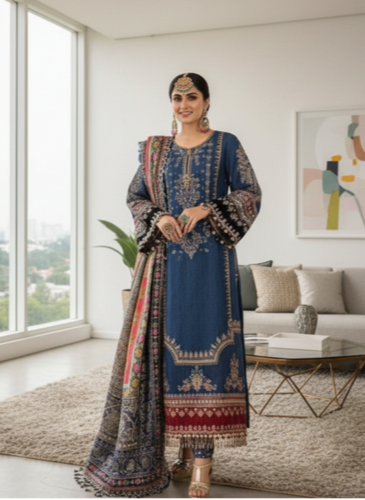 Premium Chiffon 3-Piece Suit with Heavy Spangle Embroidery & Silk Dupatta